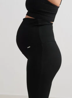 Black Ribbed Seamless Flare Maternity Tights*AIM’N Online