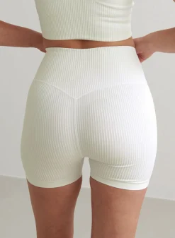 Off-White Ribbed Midi Biker Shorts*AIM’N Hot