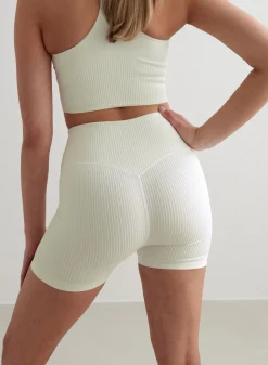 Off-White Ribbed Midi Biker Shorts*AIM’N Hot
